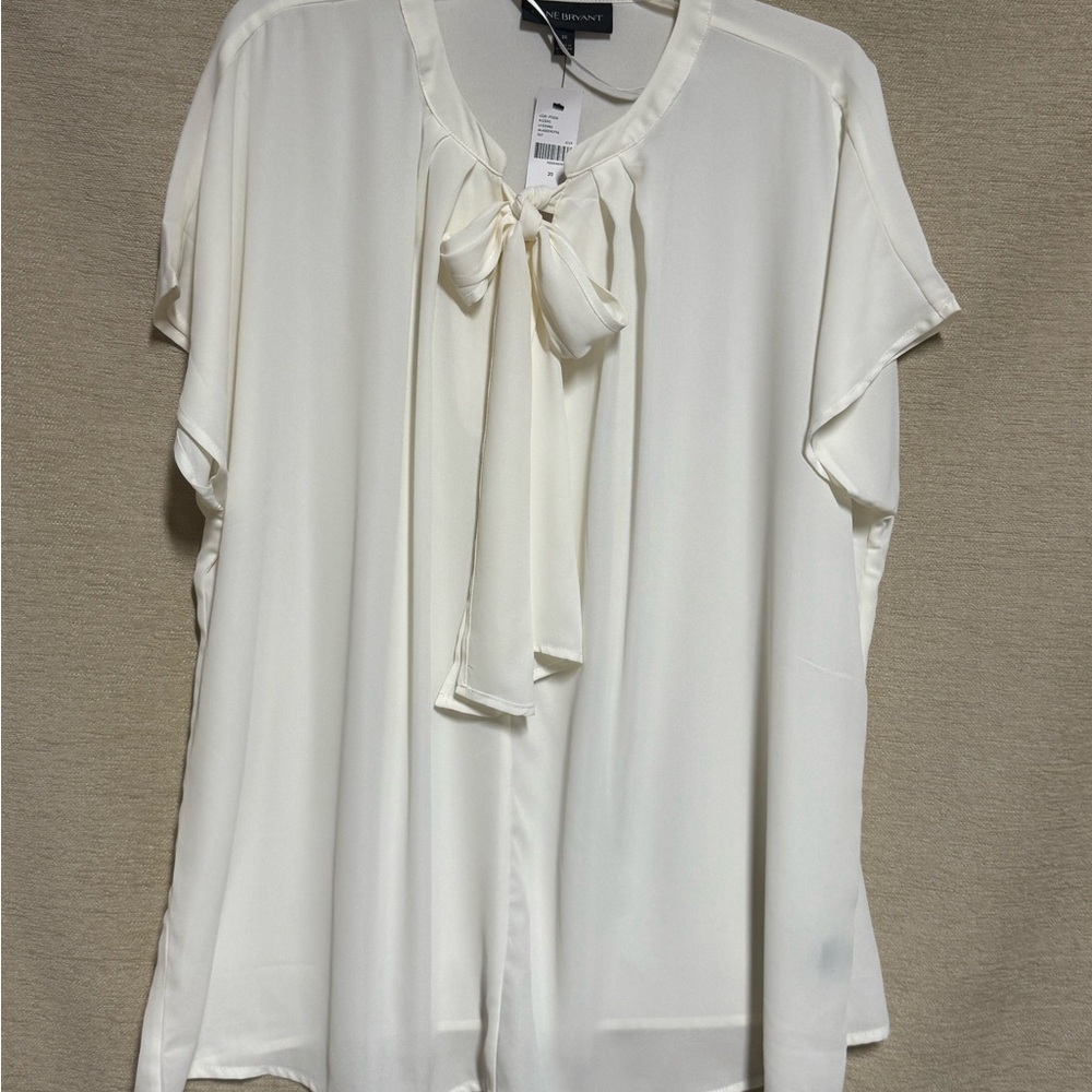 Lane Bryant Ivory Blouse with Tie Front